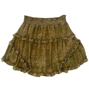 Urban Outfitters Floral Animal Print Ruffle Mini Skirt Green Size Small